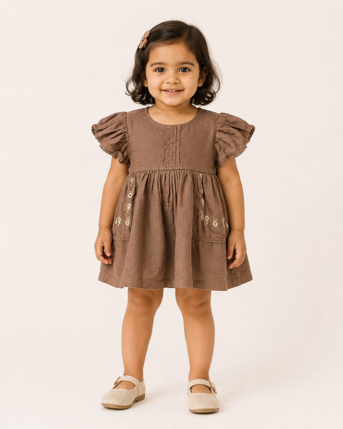 Floral Pocket Flutter Sleeve Dress