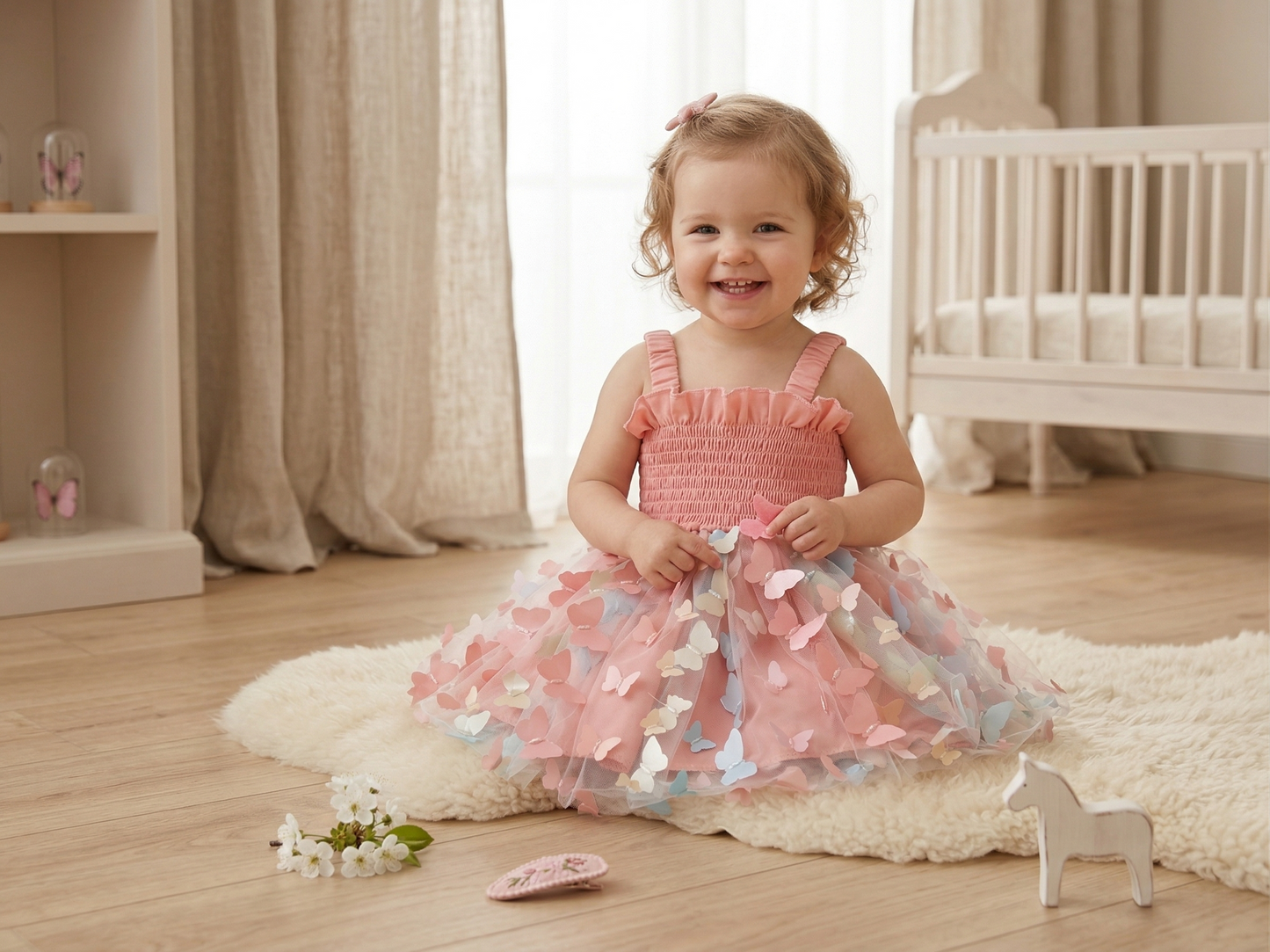 Pink butterfly party dress for babies - soft tulle layers safe for delicate skin