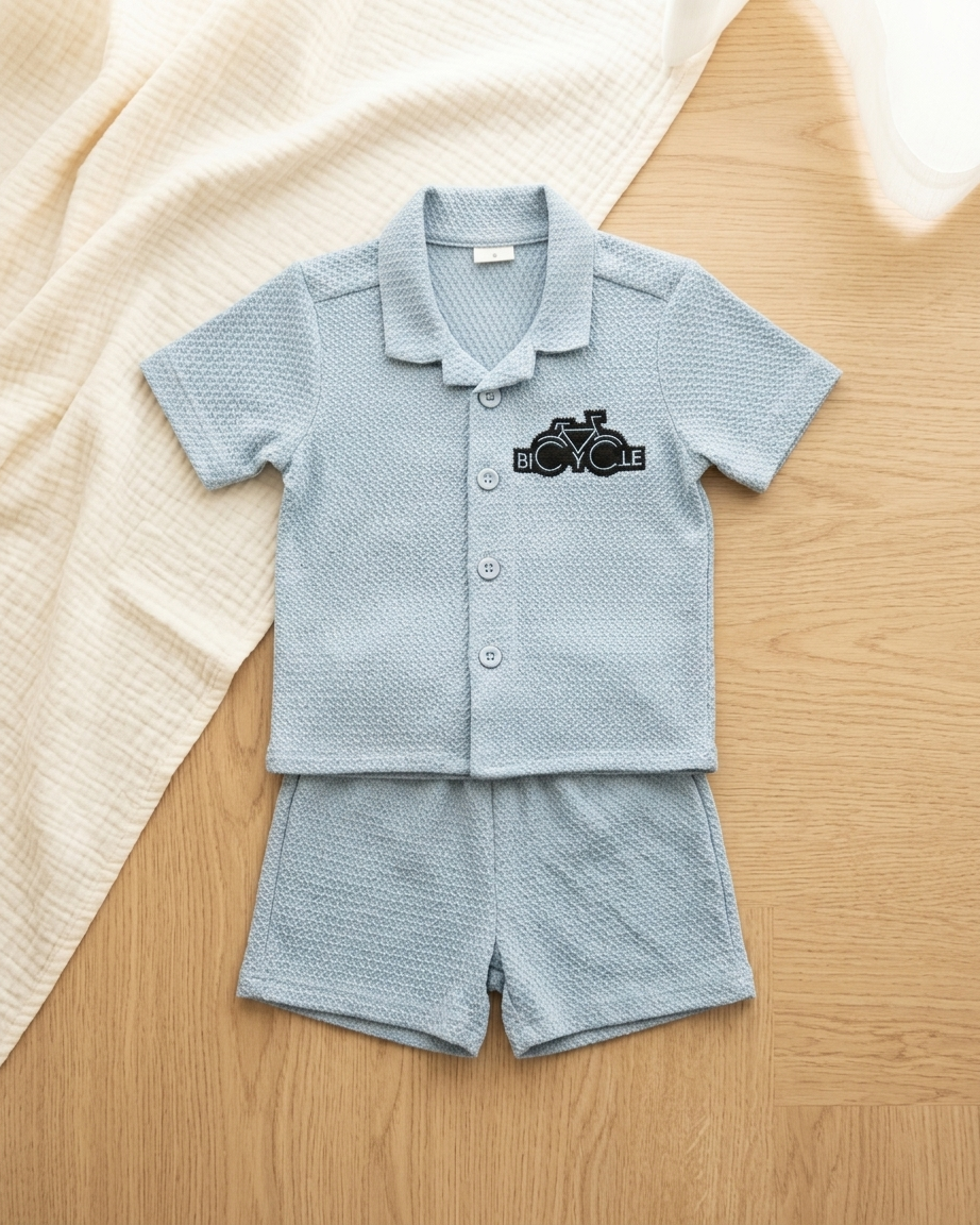 Boys Sky Blue Bicycle Shirt & Shorts Set
