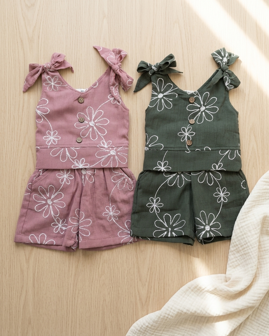 Girls Daisy Tie-Strap Top & Shorts Set