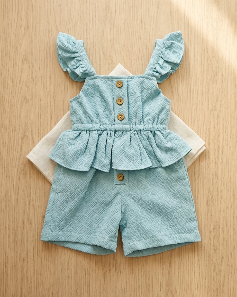 Girls Mint Blue Peplum Top & Shorts Set