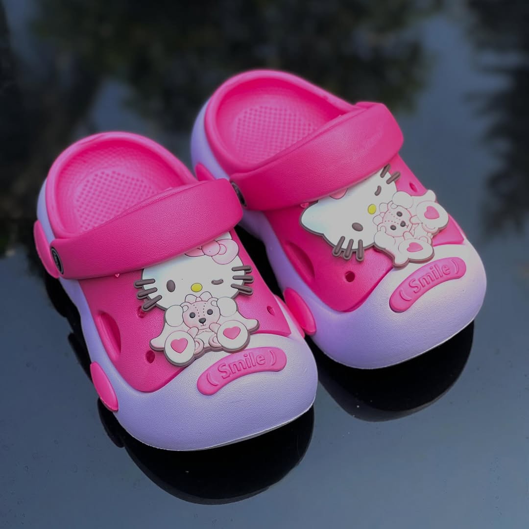 Pink kitty clogs for kids - non-slip EVA sole with adjustable back strap