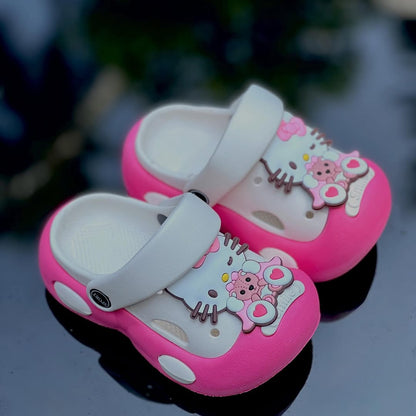 Pink kitty slip-on clogs for girls - breathable ventilation holes
