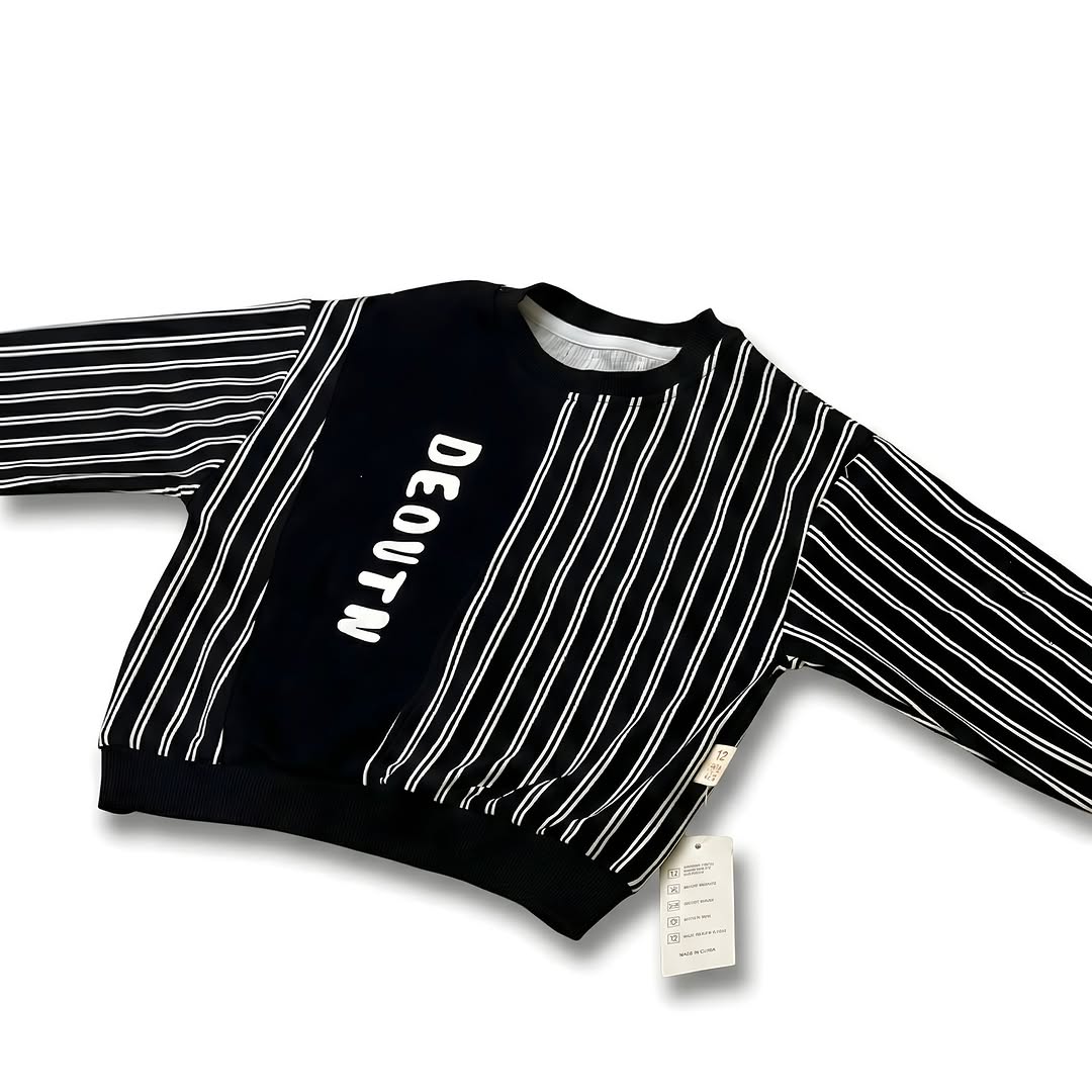 Black white boys 2-piece set with ribbed cuffs - kids casual streetwear outfit