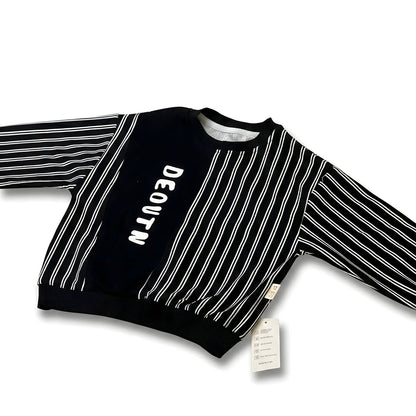 Black white boys 2-piece set with ribbed cuffs - kids casual streetwear outfit