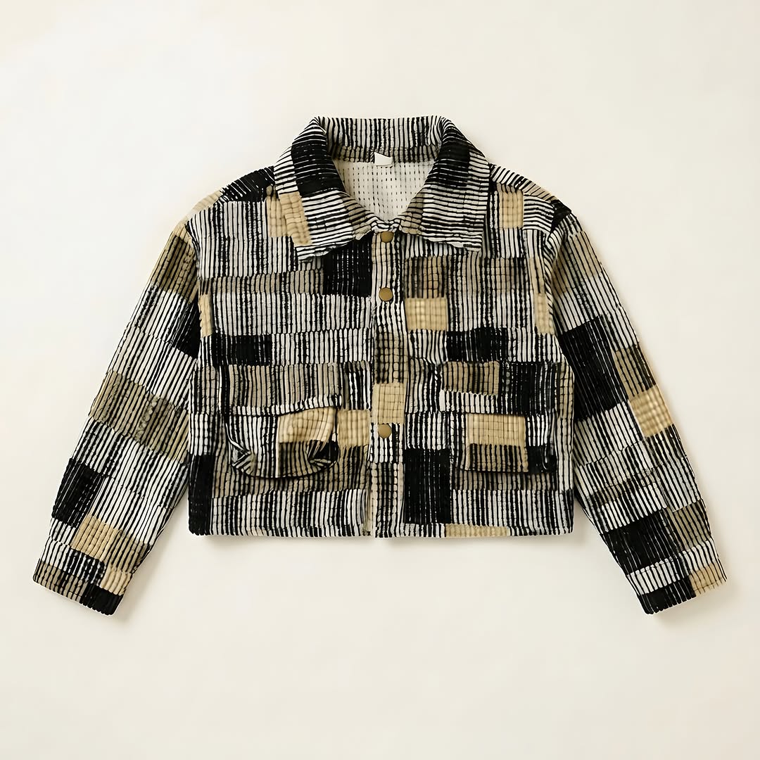 Kids patchwork block print jacket for girls - woven cotton blend fashion jacket India