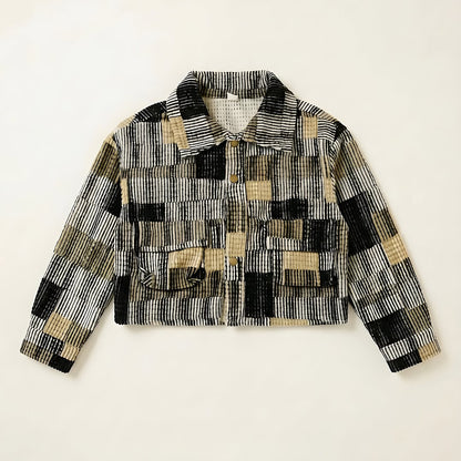 Kids patchwork block print jacket for girls - woven cotton blend fashion jacket India