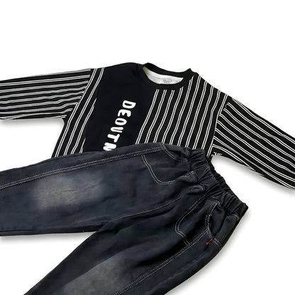 Monochrome boys coord set - graphic fleece sweatshirt with denim jeans for kids