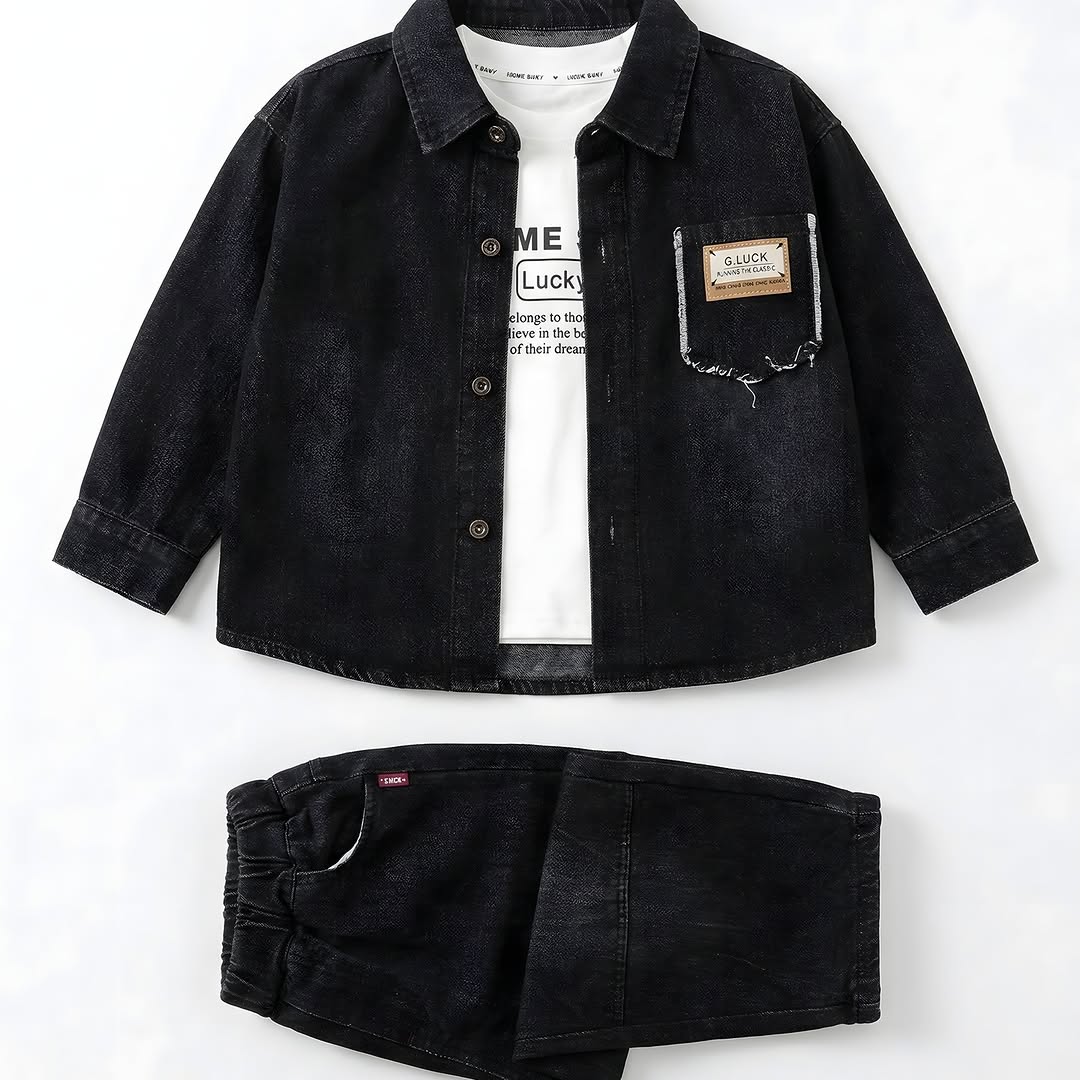 All-black denim coord for boys - 3-piece imported luxury fashion