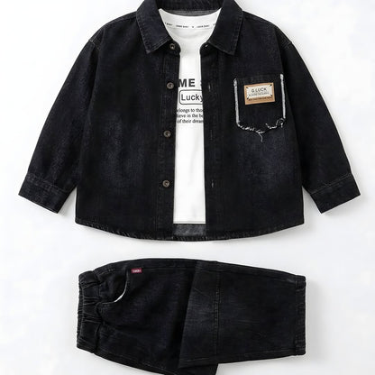 All-black denim coord for boys - 3-piece imported luxury fashion