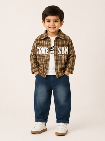 Kids Boys Plaid Streetwear Denim 3-Piece Set