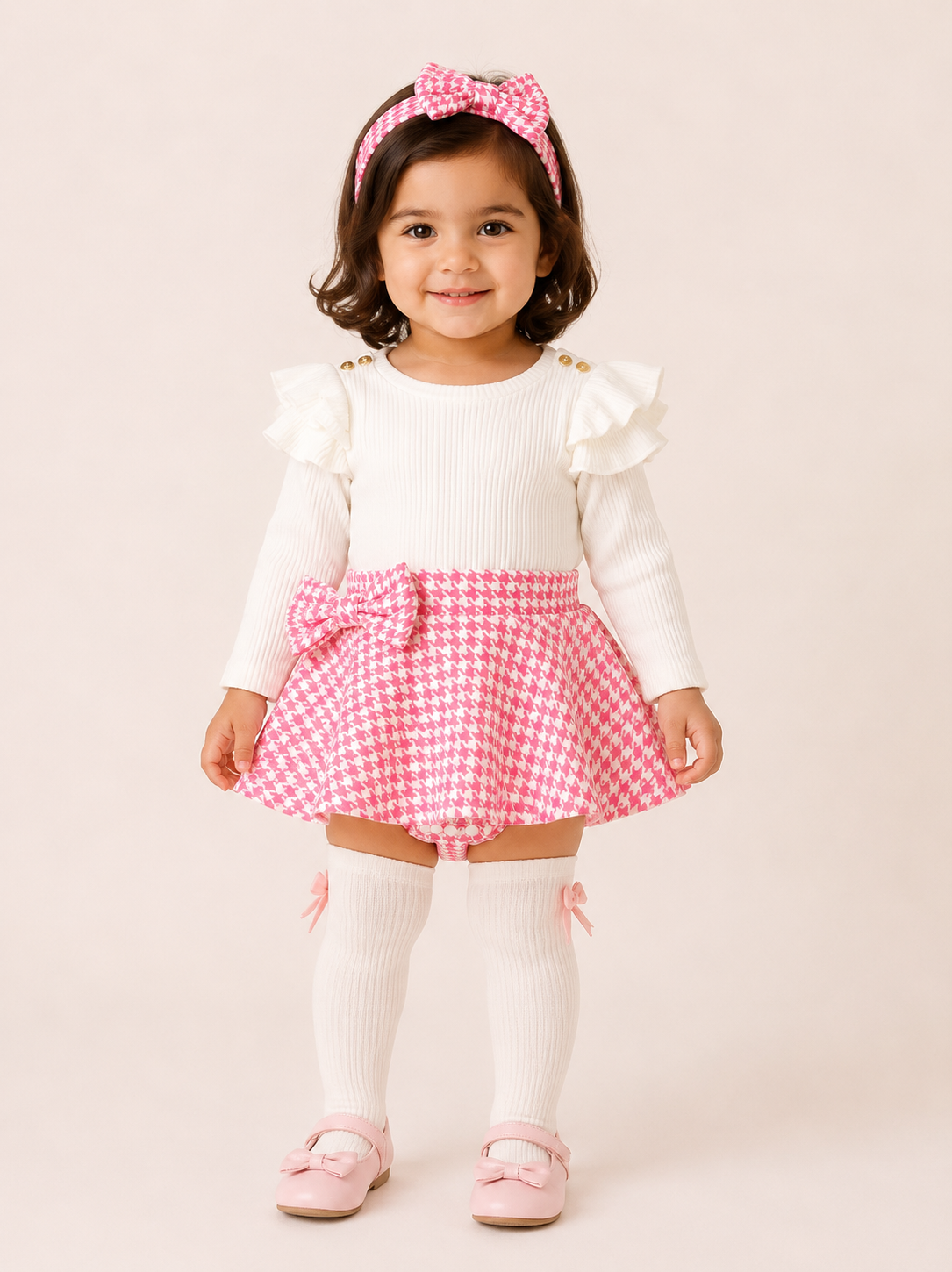 Baby Girl Pink Houndstooth Dress Set