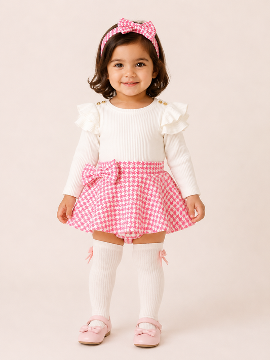 Baby Girl Pink Houndstooth Dress Set