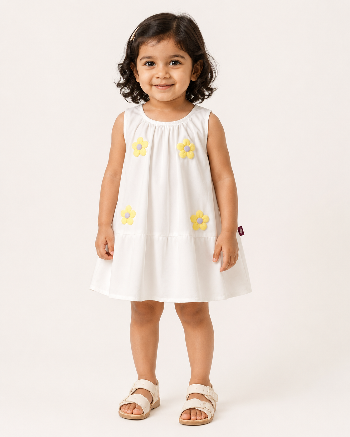 Girls White Daisy Applique A-Line Top
