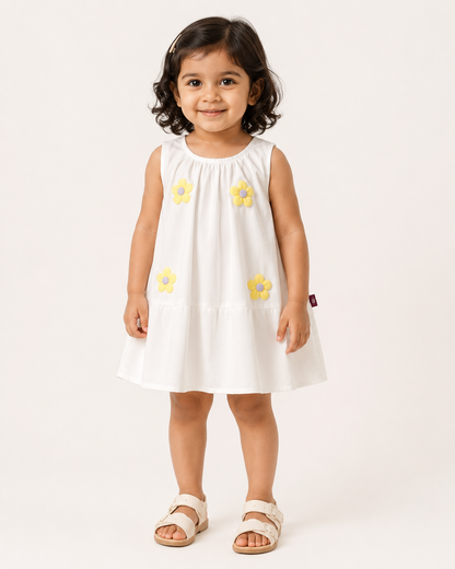 Girls White Daisy Applique A-Line Top
