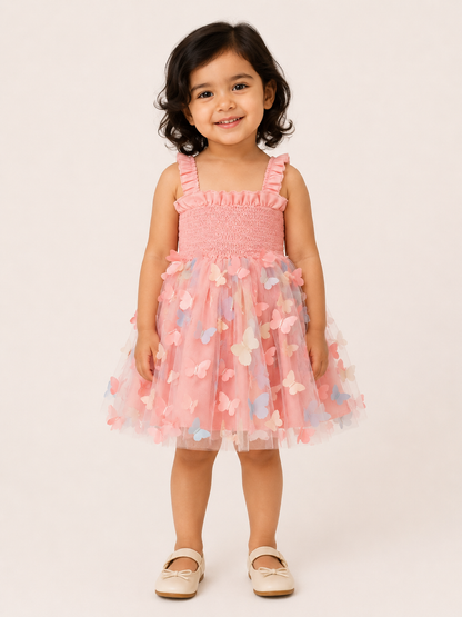 Baby Girl Pink 3D Butterfly Tulle Party Dress
