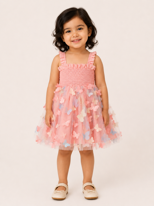 Baby Girl Pink 3D Butterfly Tulle Party Dress