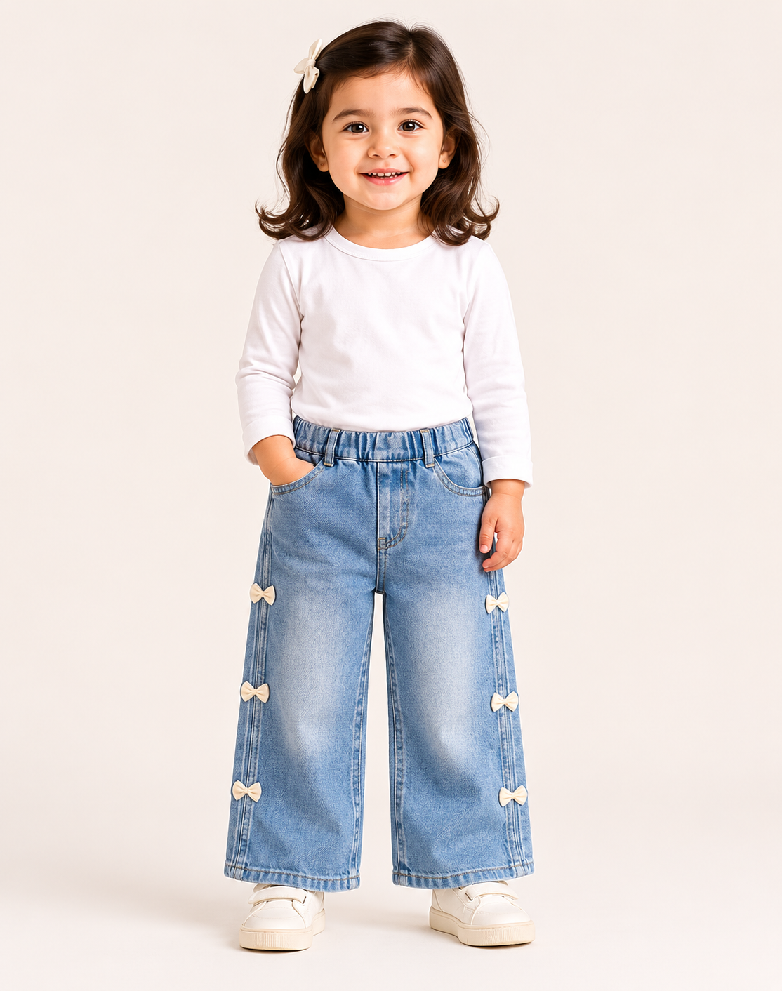 Girls Blue Straight-Leg Denim Pants