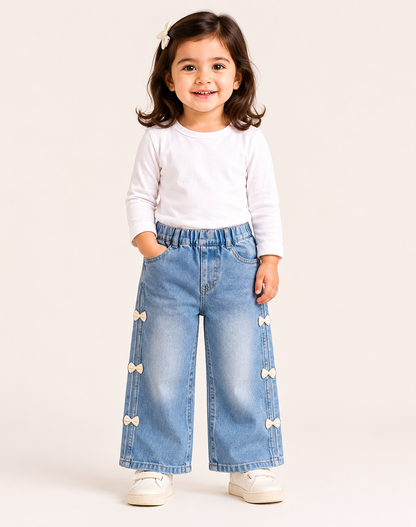 Girls Blue Straight-Leg Denim Pants