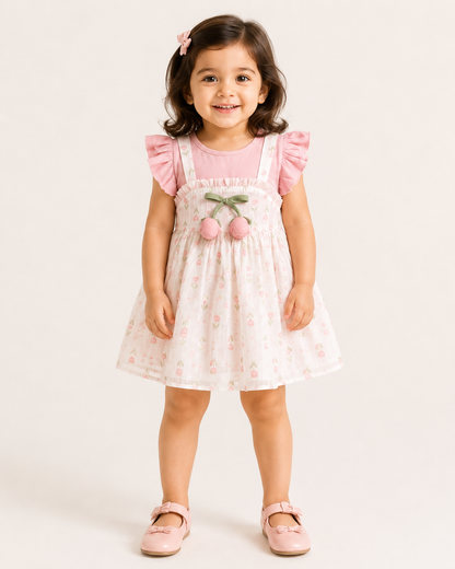 Baby Girl Pink Floral Cotton Dress Set