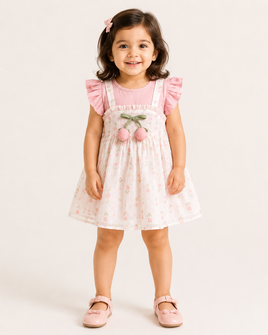 Baby Girl Pink Floral Cotton Dress Set