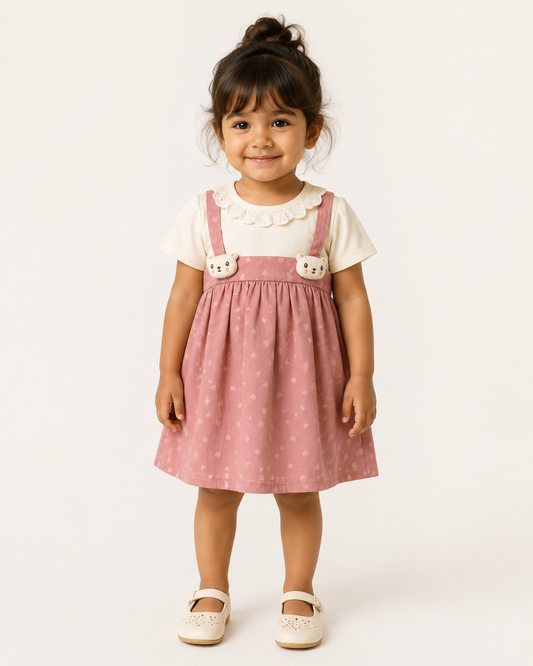 Baby Girl Pink Bear Graphic Cotton Frock
