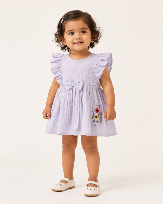 Girls Lavender Wildflower Embroidered Frock
