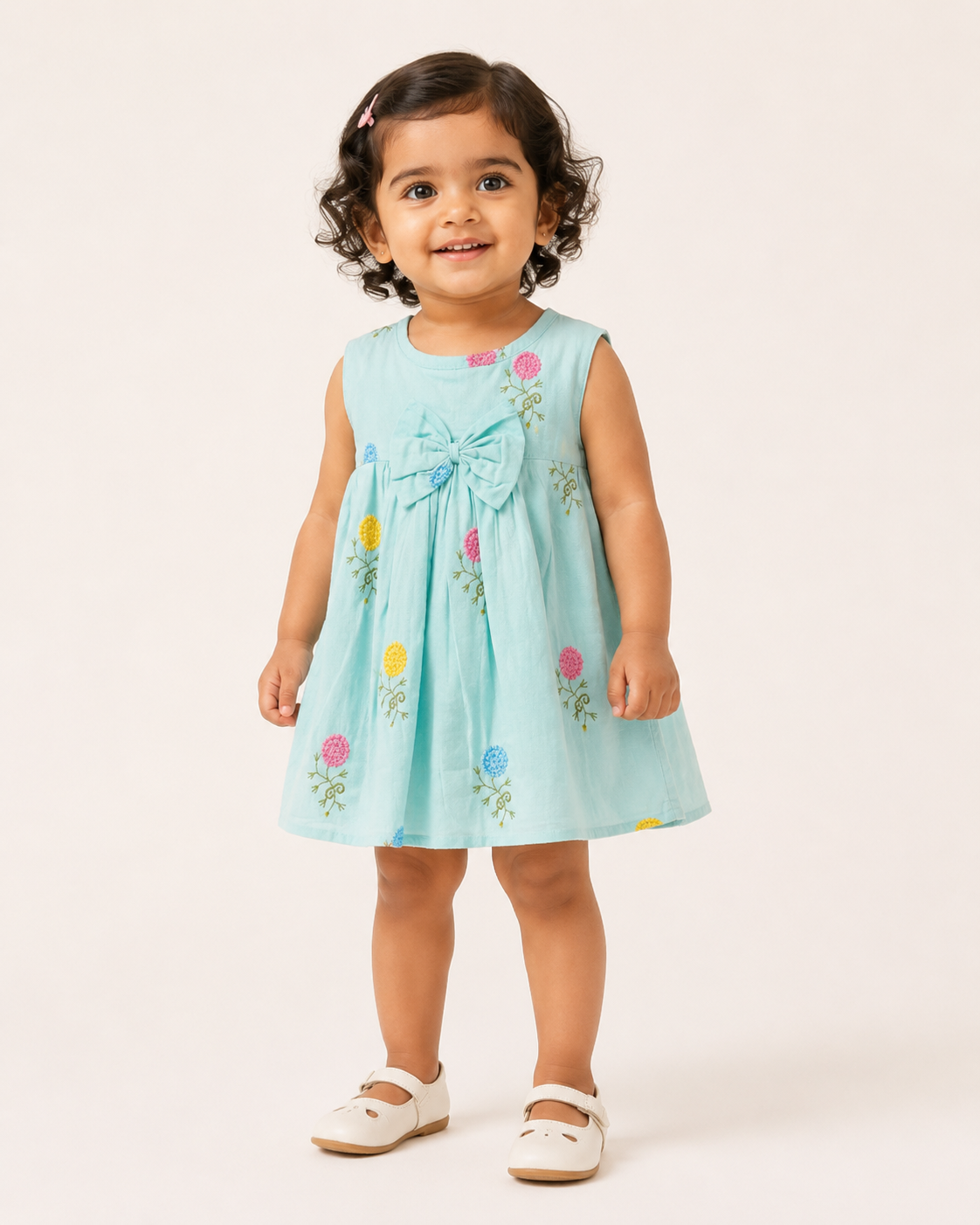 Girls Mint Blue Hydrangea Embroidered Frock