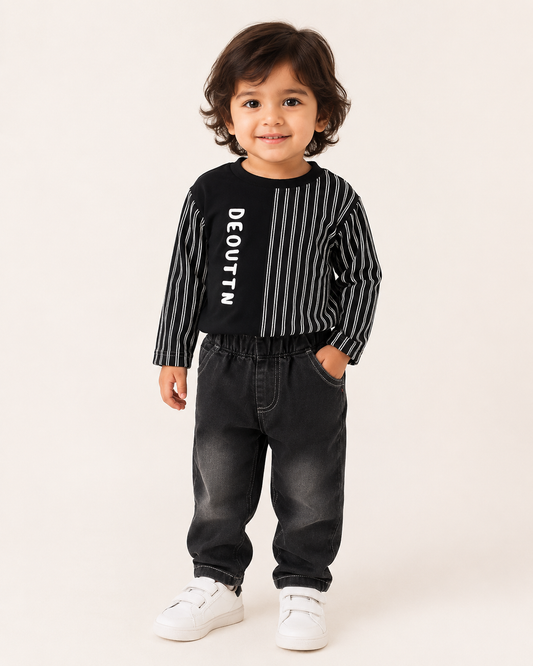 Kids Boys Striped Graphic Denim 2-Piece Set