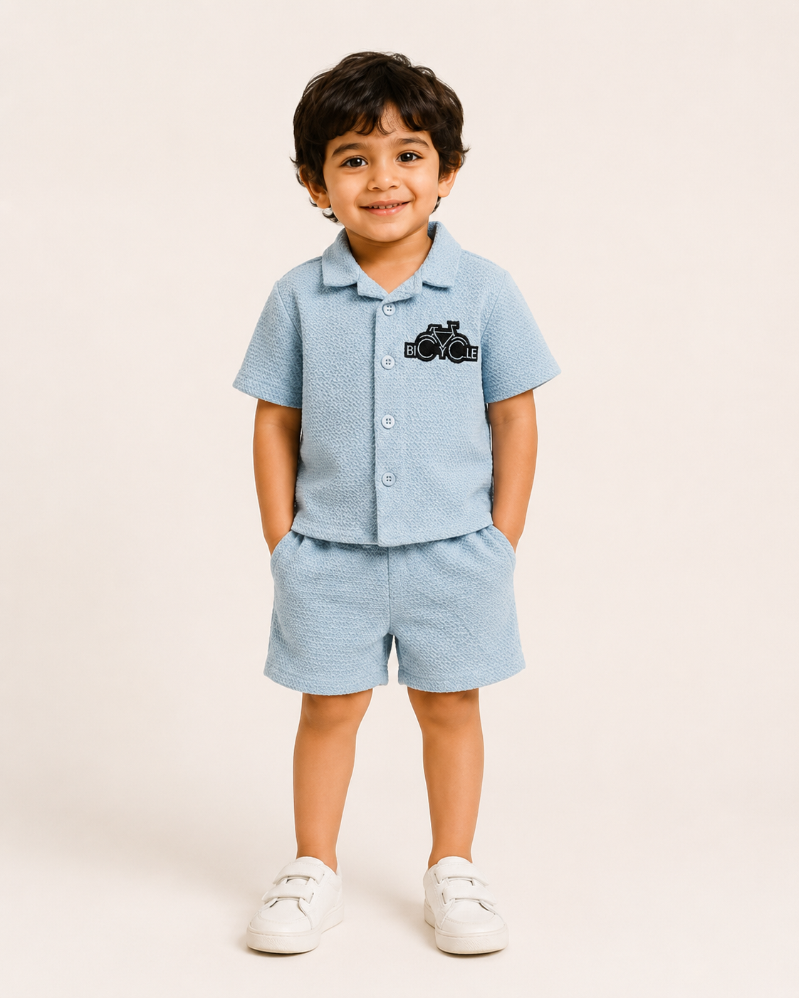 Boys Sky Blue Bicycle Shirt & Shorts Set