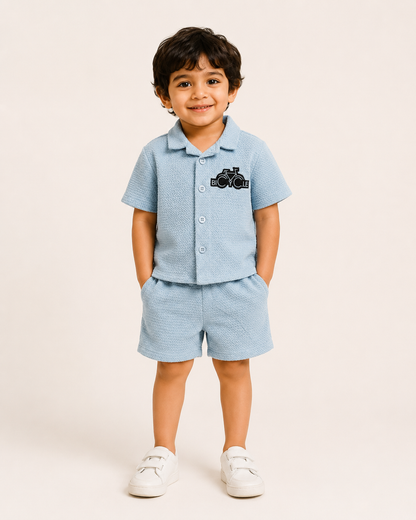 Boys Sky Blue Bicycle Shirt & Shorts Set