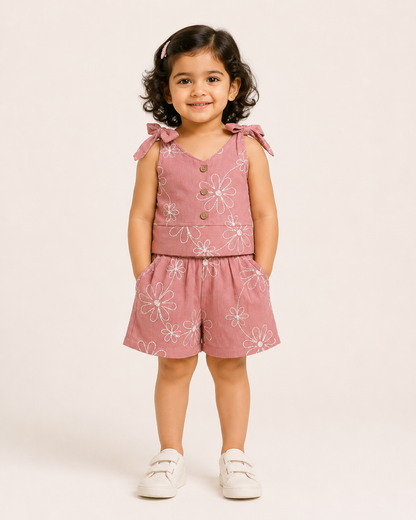 Girls Daisy Tie-Strap Top & Shorts Set