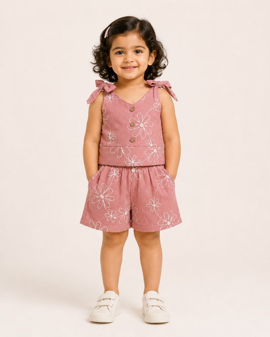 Girls Daisy Tie-Strap Top & Shorts Set