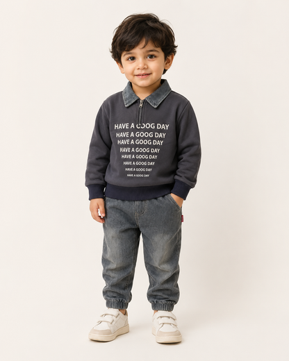 Kids Boys Grey Graphic Half-Zip 2-Piece Set