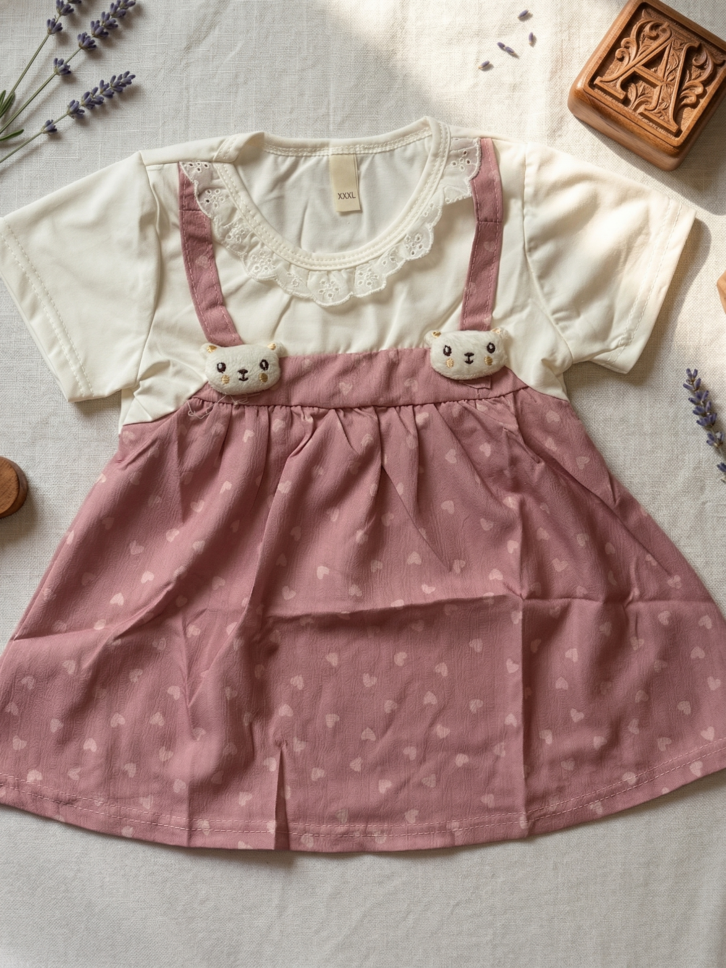 Baby Girl Pink Bear Graphic Cotton Frock
