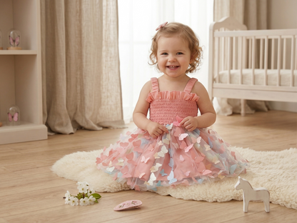 Pink butterfly party dress for babies - soft tulle layers safe for delicate skin