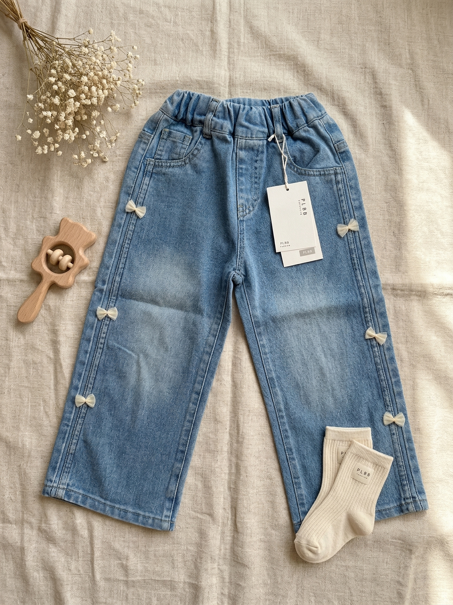 Girls Blue Straight-Leg Denim Pants