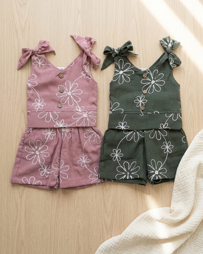 Girls Daisy Tie-Strap Top & Shorts Set