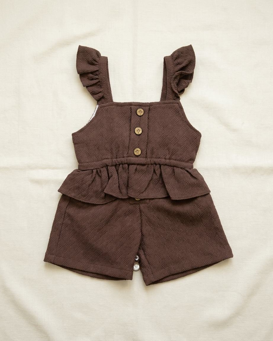 Girls Chocolate Brown Peplum Top & Shorts Set