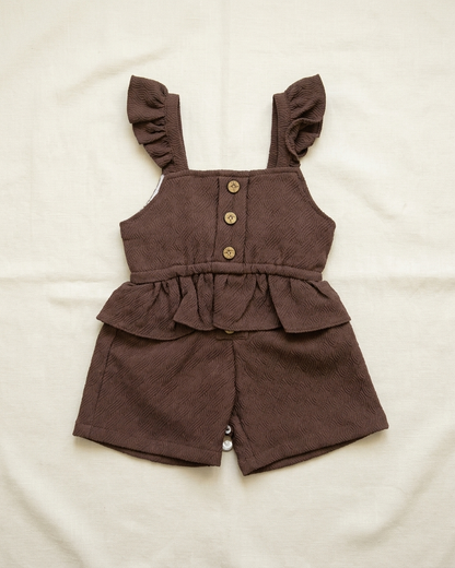 Girls Chocolate Brown Peplum Top & Shorts Set