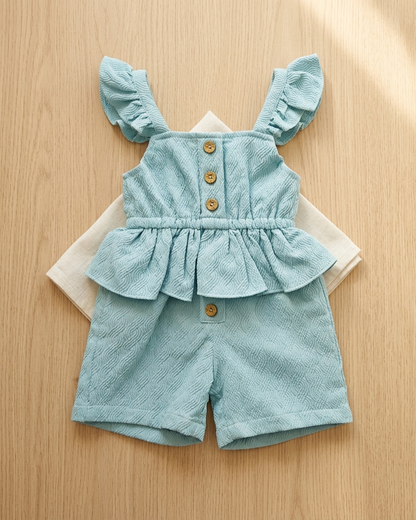 Girls Mint Blue Peplum Top & Shorts Set