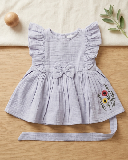 Girls Lavender Wildflower Embroidered Frock