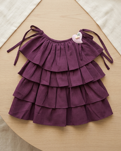 Girls Deep Plum Tiered Ruffle Frock