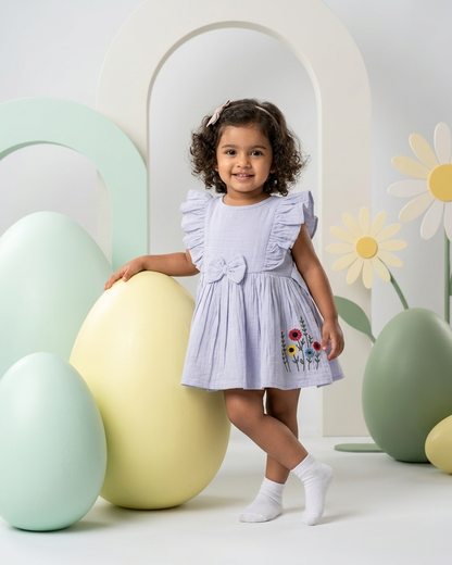 Girls Lavender Wildflower Embroidered Frock