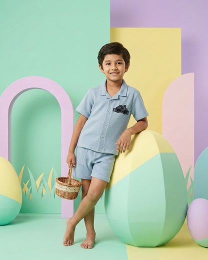 Boys Sky Blue Bicycle Shirt & Shorts Set