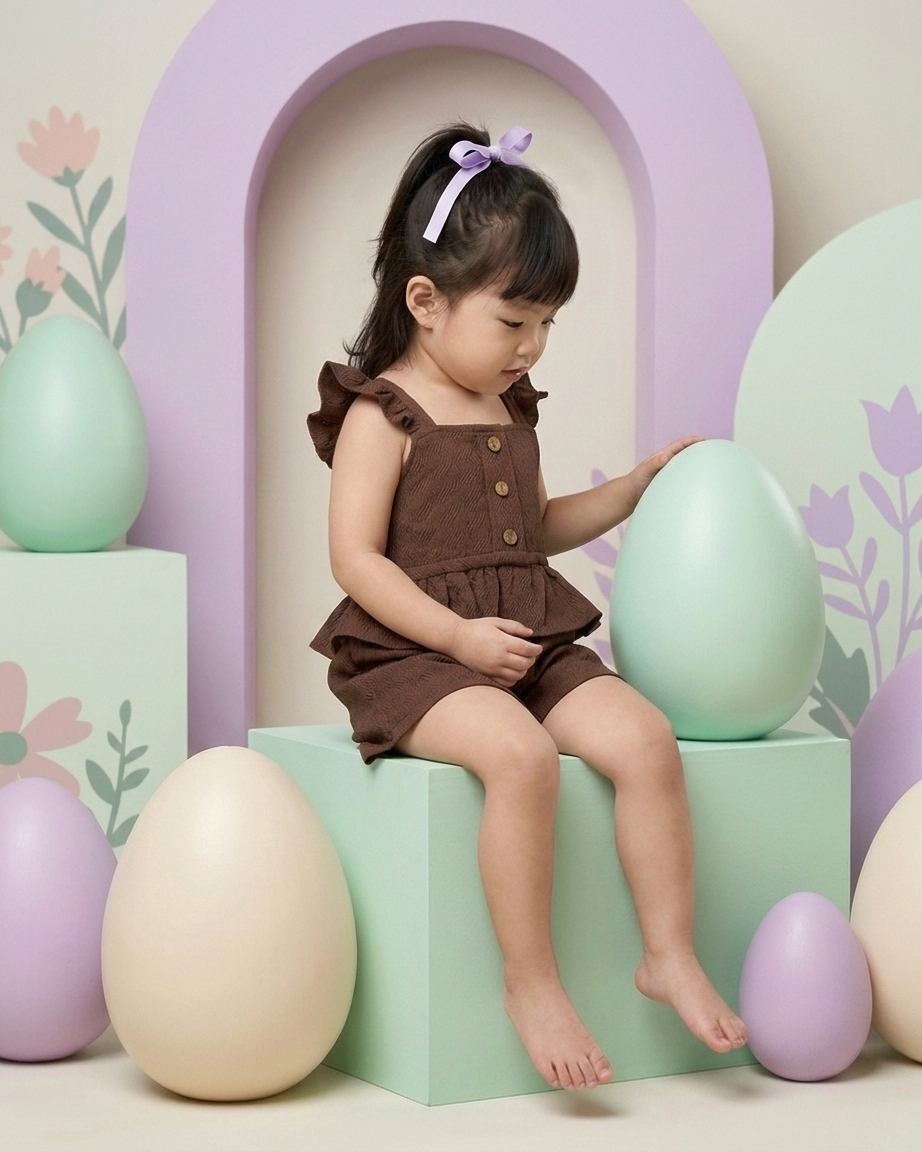 Girls Chocolate Brown Peplum Top & Shorts Set