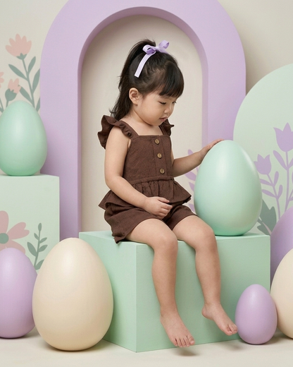 Girls Chocolate Brown Peplum Top & Shorts Set