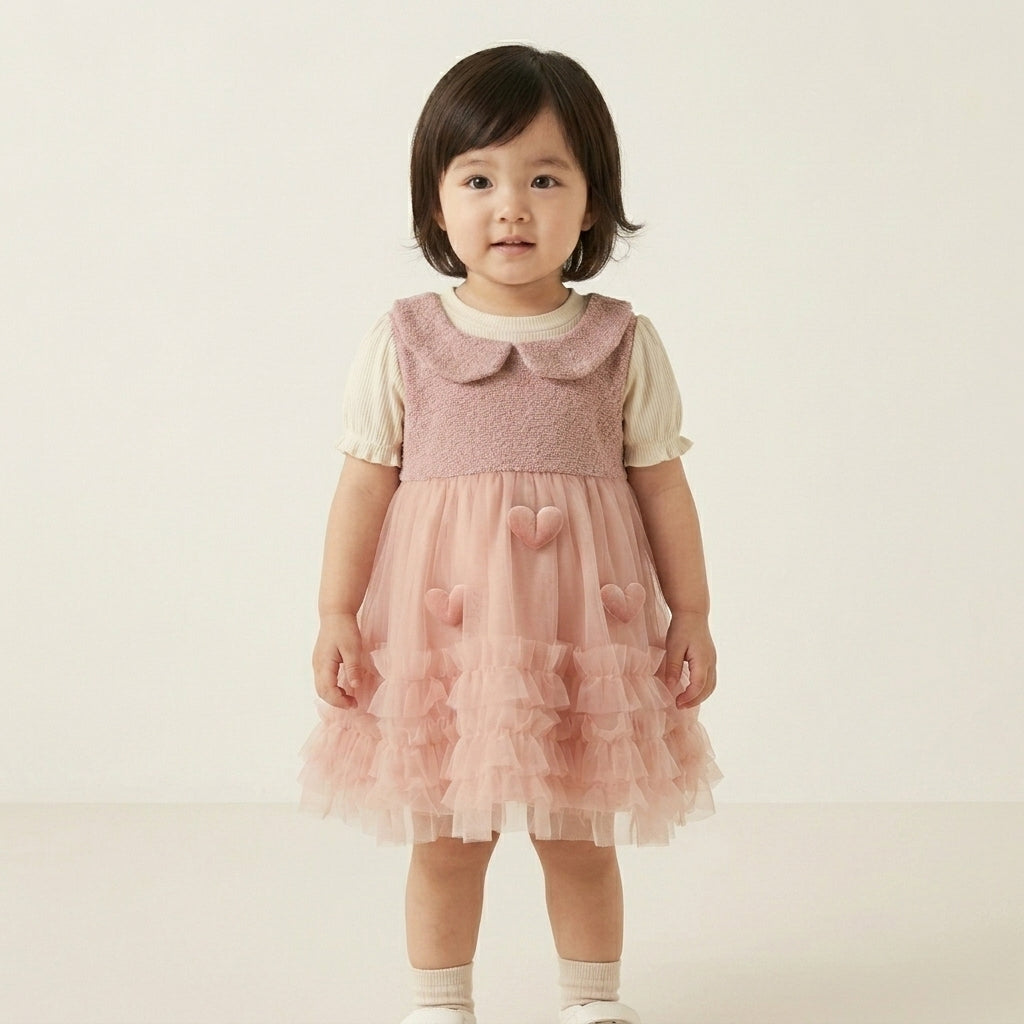 Baby Girl Pink Love Heart Print Frock
