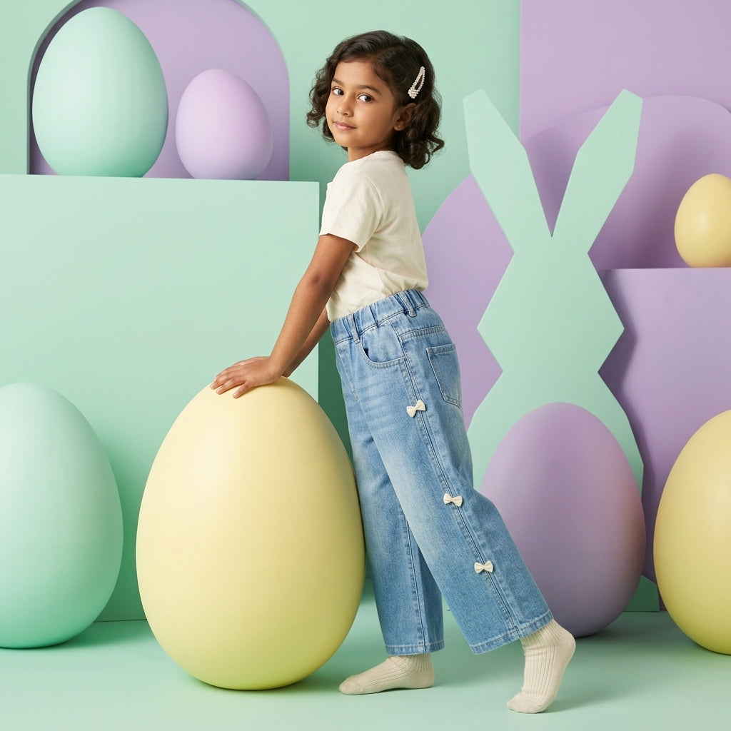 Girls Blue Straight-Leg Denim Pants