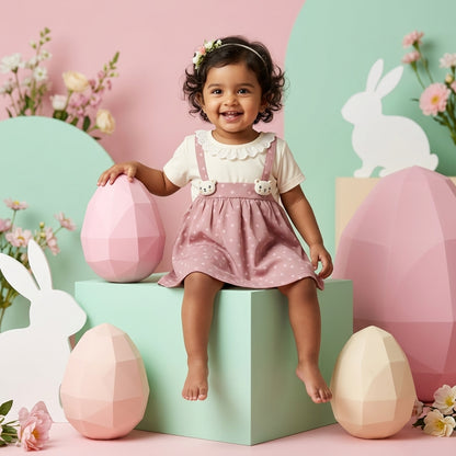 Baby Girl Pink Bear Graphic Cotton Frock